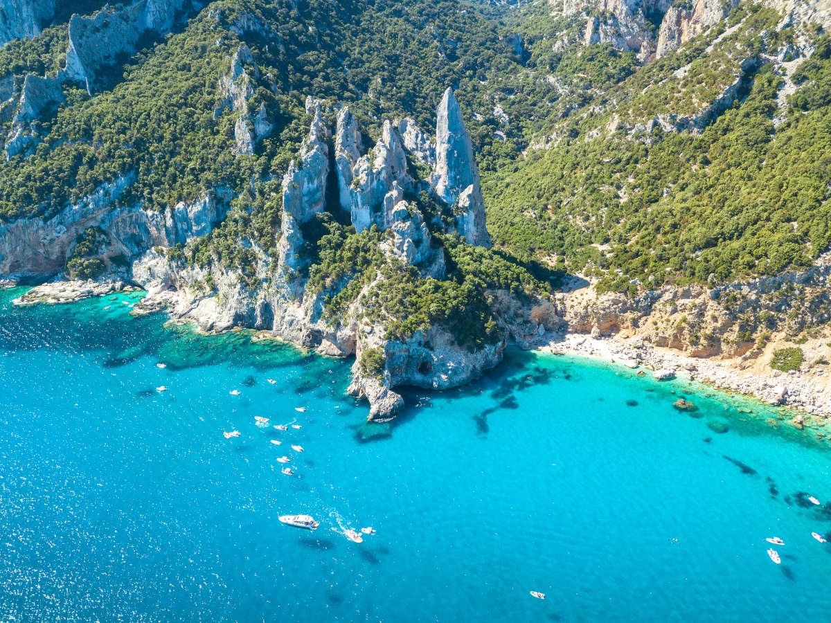 Cala Goloritze, Orosei Gulf, East Sardinia, Italy. High quality photo, aerial view