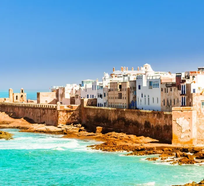 Essaouira coastline with a view of the city wall and the town
