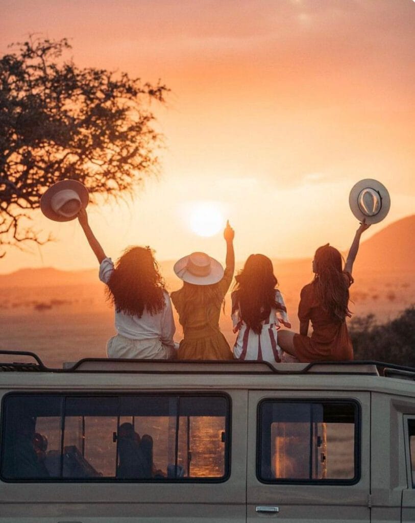 Girls group looking at a sunset