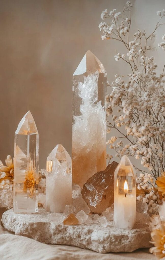 white crystal point, clear quartz crystal, polished gemstone tip, translucent gemstone, pointed healing crystal, raw quartz point, clear energy crystal, spiritual crystal point, white healing stone, crystal wand for meditation