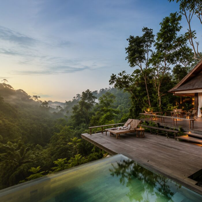 Luxury open-air jungle villa with private infinity pool and misty valley views inspired by Buahan, a Banyan Tree Escape Bali