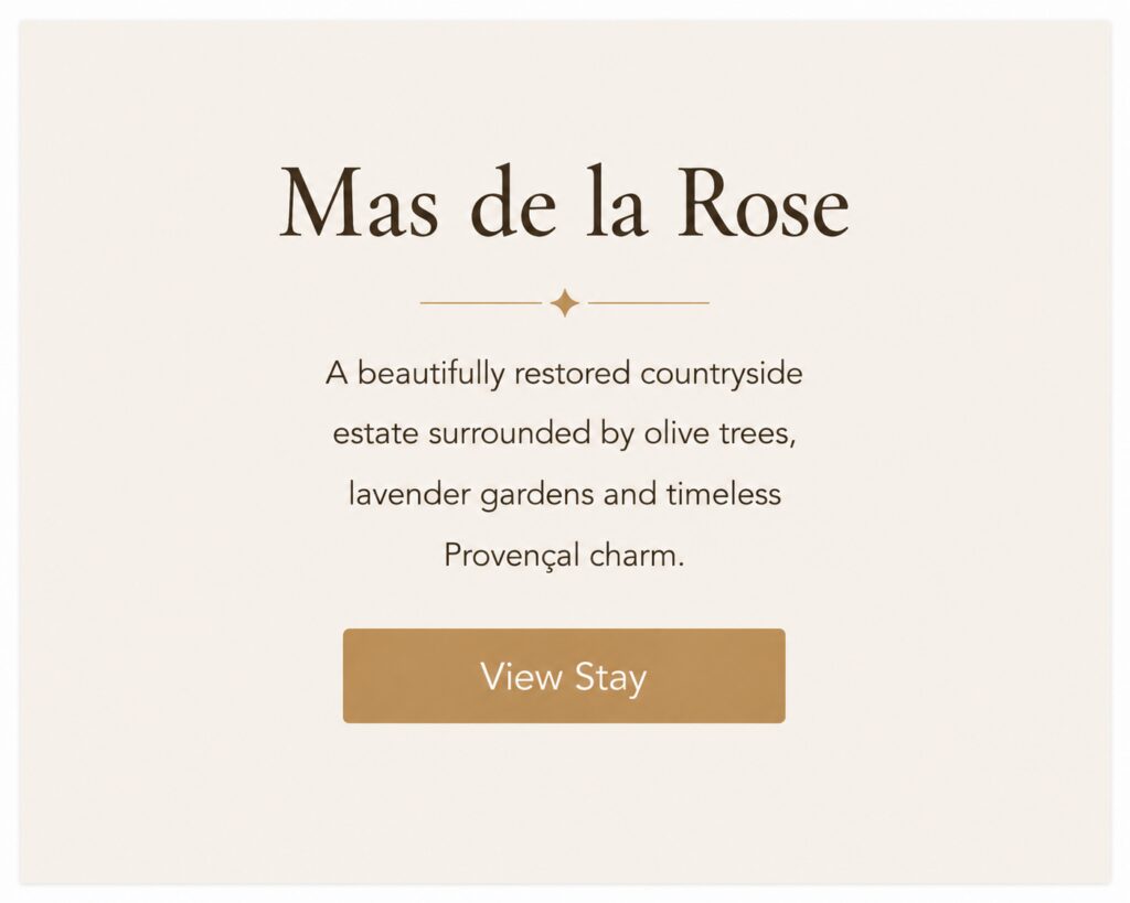 Luxury countryside hotel Mas de la Rose in Provence surrounded by olive trees and lavender gardens